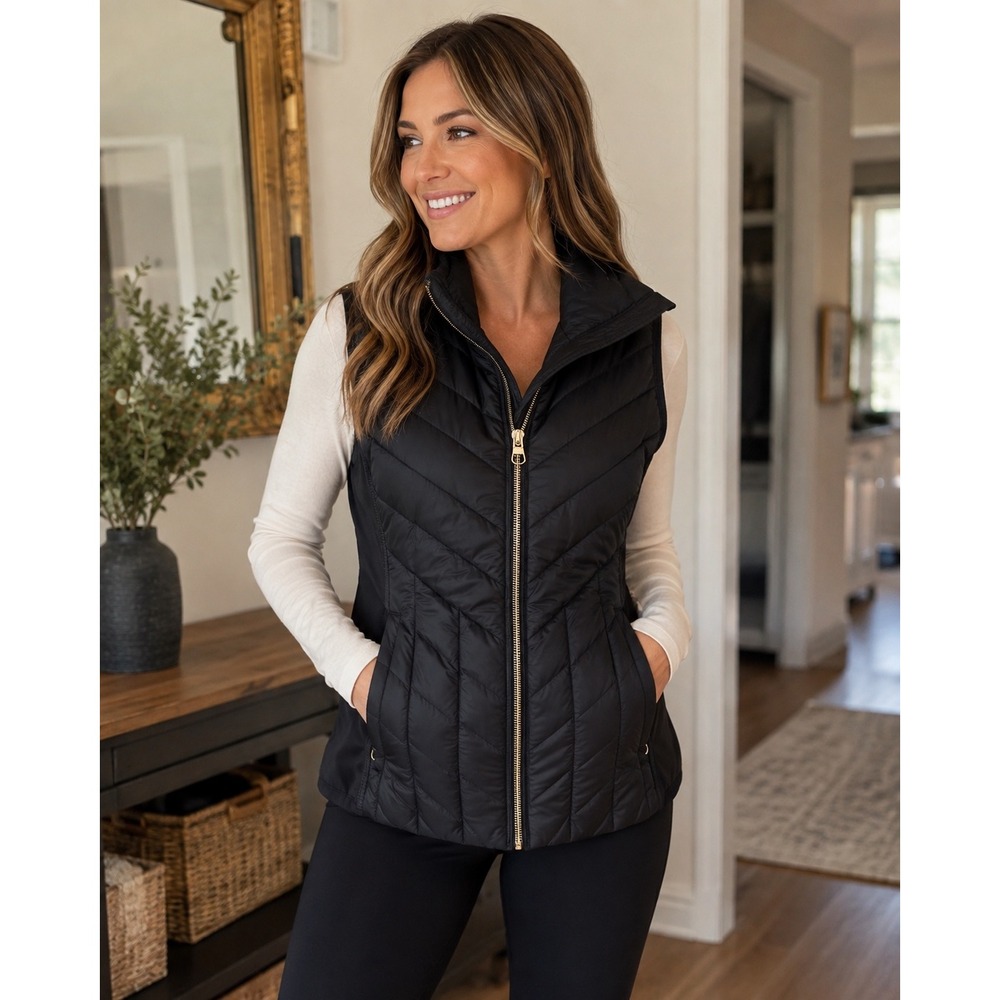 Calvin Klein Performance Black Down Puffer Vest Quilted Light Luxe Chic Sz L